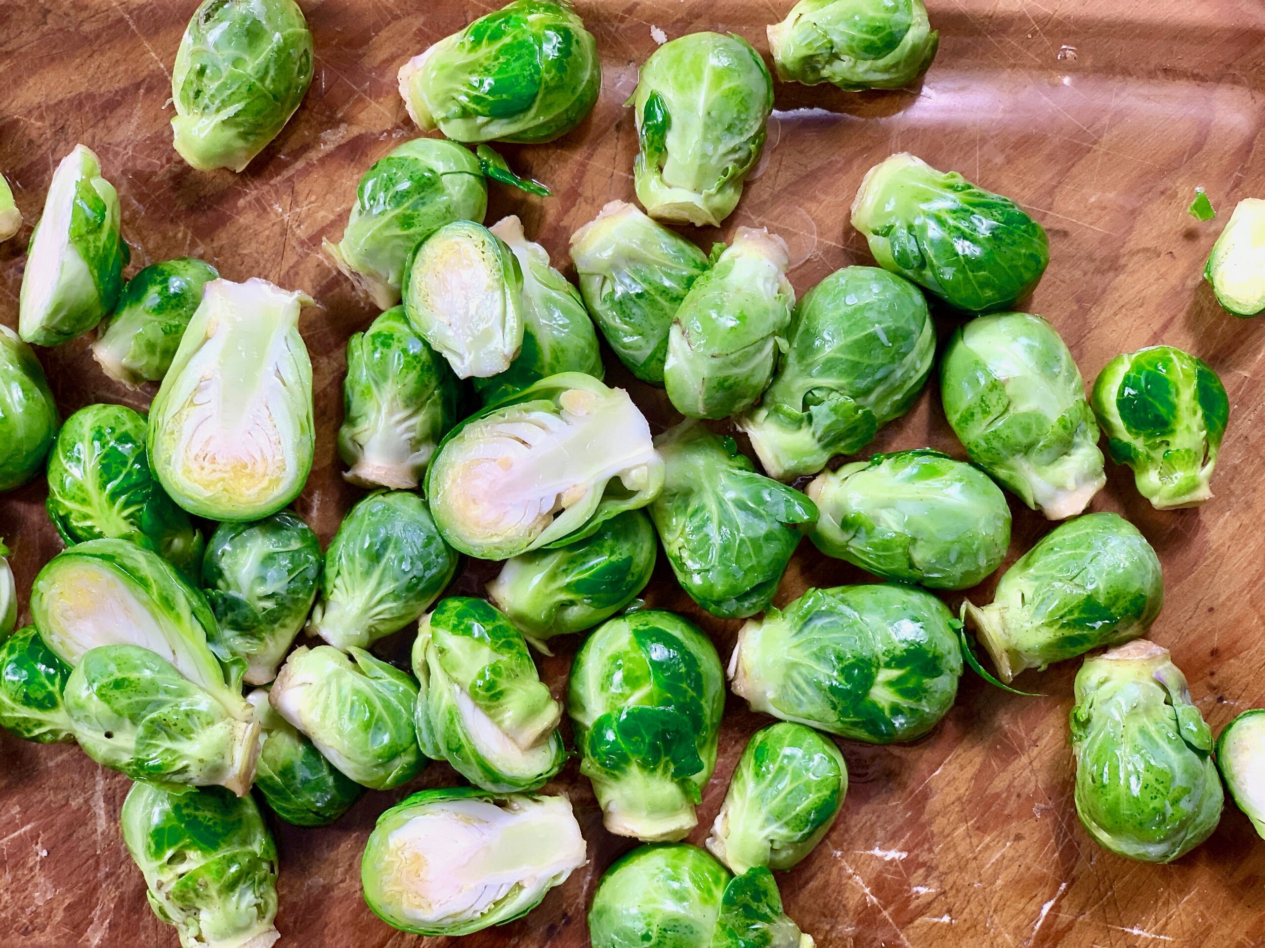 brussel sprouts before roasting in camel hump fat