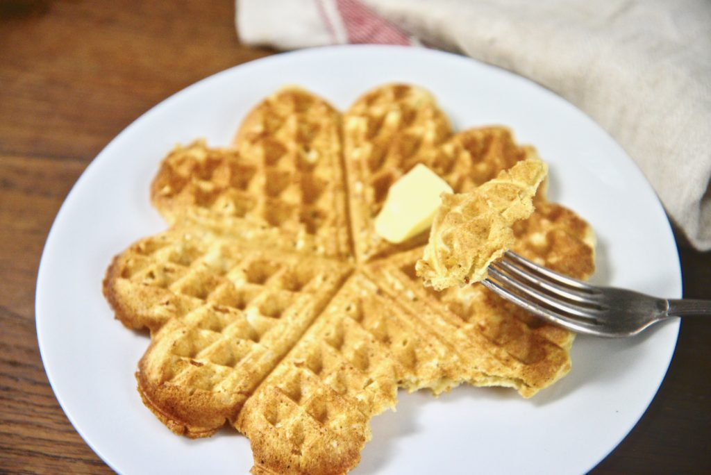 cast iron sourdough waffles with butter