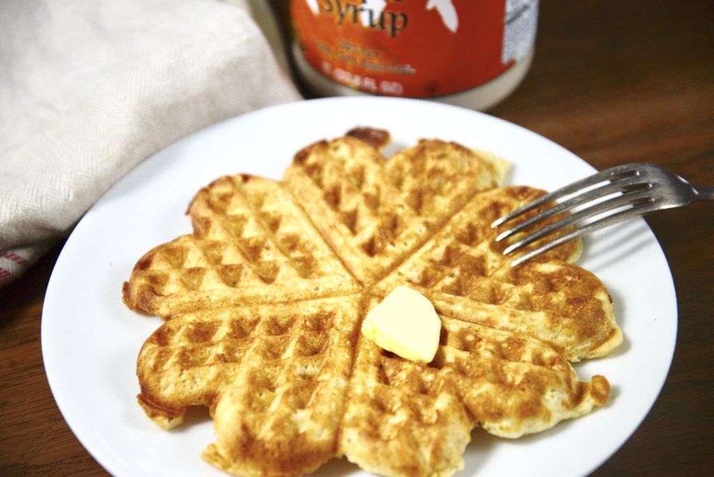 cast iron sourdough waffles with syrup