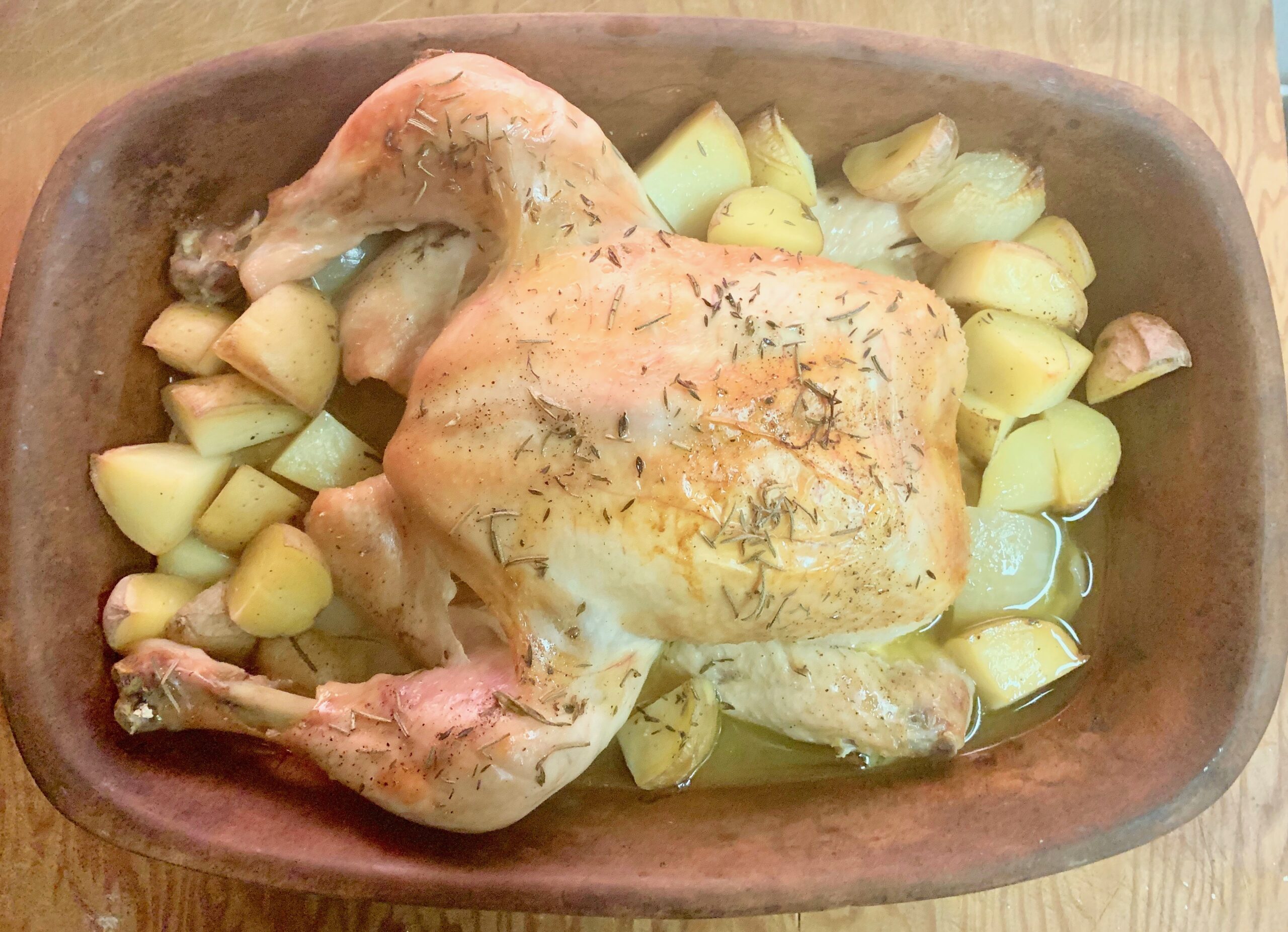 roast chicken in clay pot