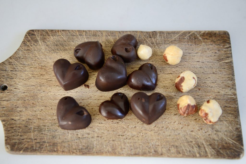 chocolate hearts and hazelnuts