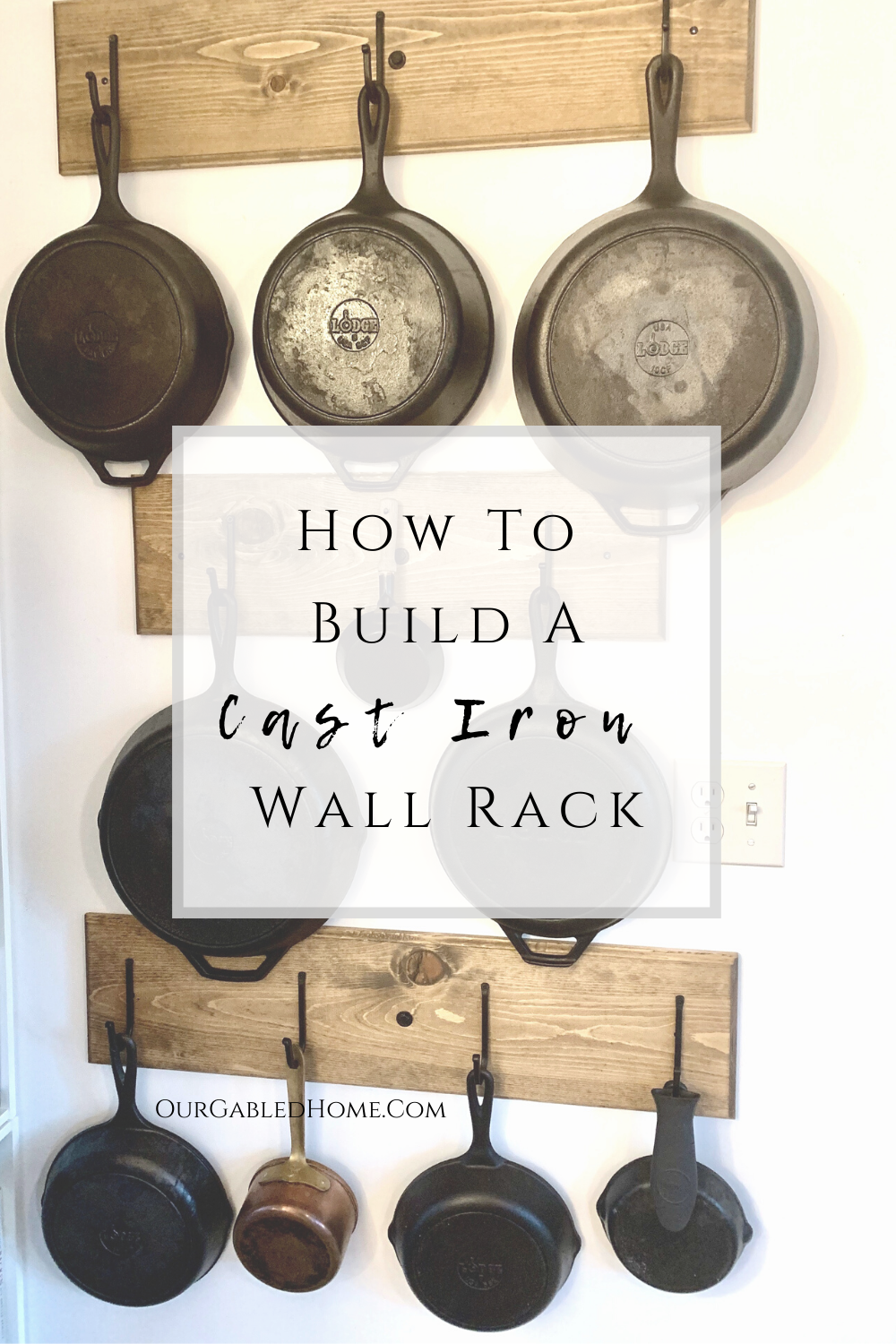 This cast iron skillet wall was super easy to make and is a beautiful way  to display and store all my cast iron skillets. If ya had all the supplies  on