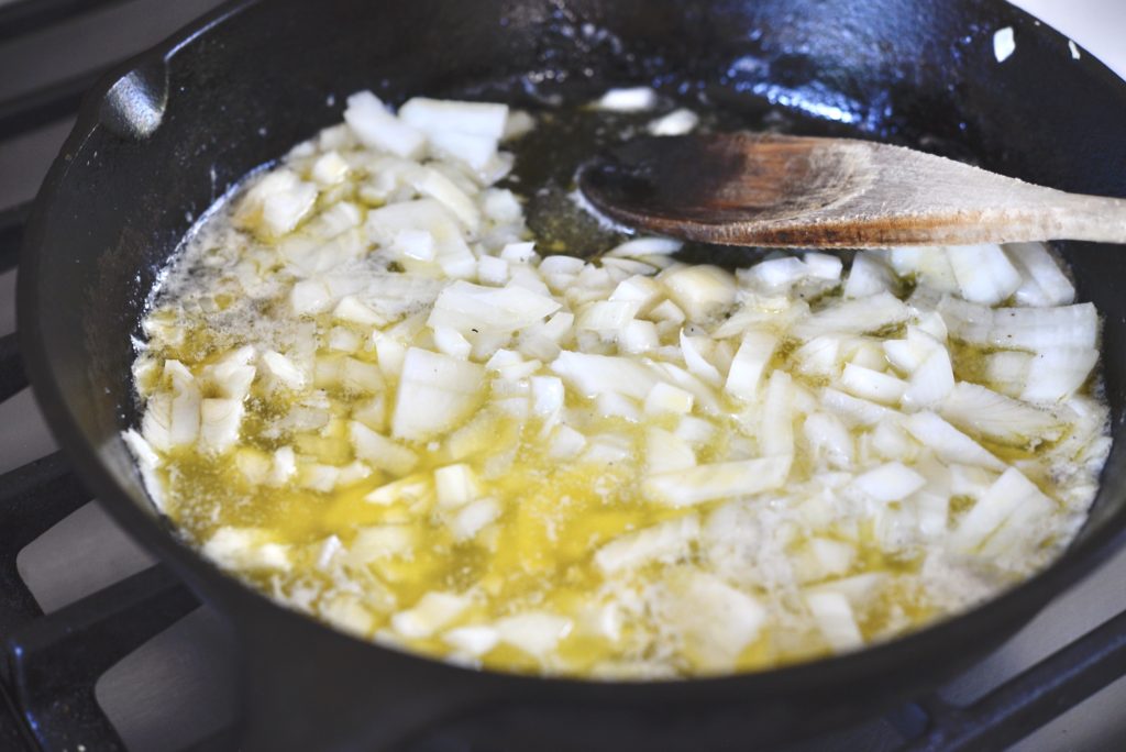 sauteing onions in cast iron skillet