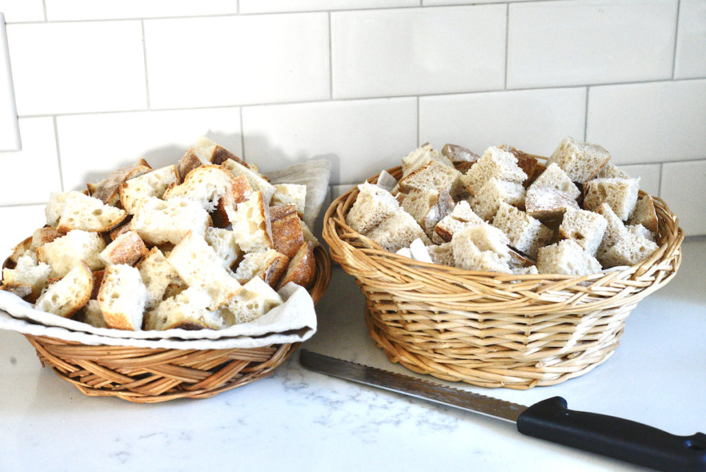 bread cubes in baskets